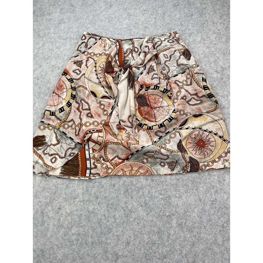 Talbots Skirt Womens 8P Multicolor Nautical Map Satin Wrap Knee Length Casual